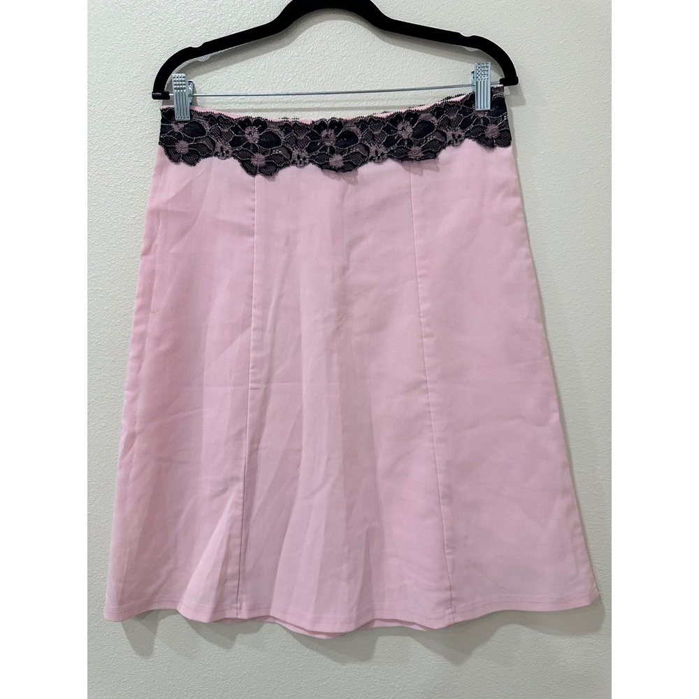 Girls Only Vintage Pink Mini Skirt Black Lace Trim Size M Made in USA